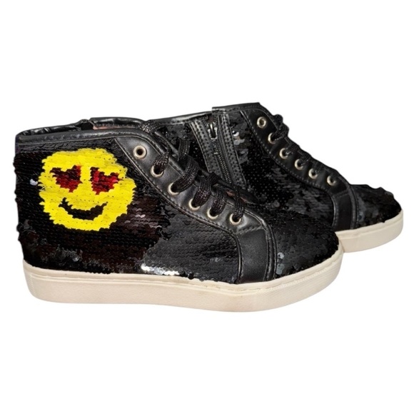 EUC Women’s Steve Madden Smiley Black Sequin High-top sneakers Size 9 - Picture 3 of 8